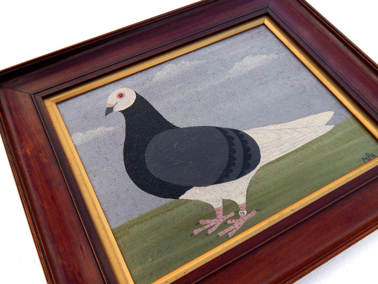 Naïve Folk Art Racing Pigeon Painting By Matt Rix In Antique Frame photo furniture
