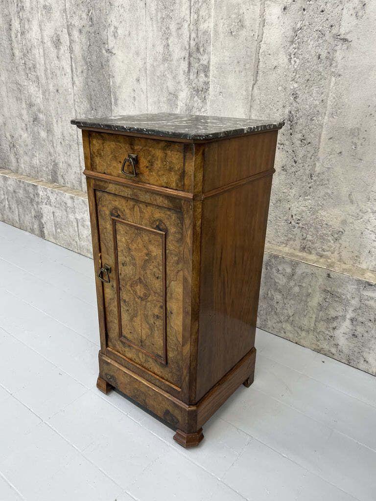 Black Marble And Walnut Wood Bedside Cabinet photo furniture