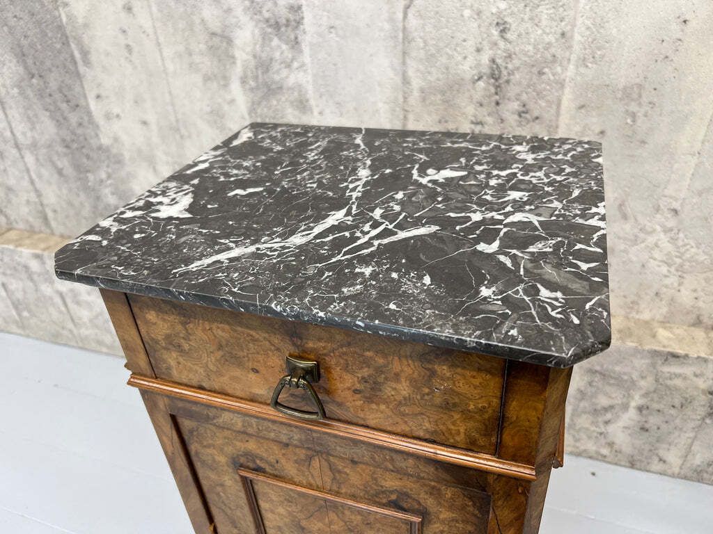 Black Marble And Walnut Wood Bedside Cabinet photo buy
