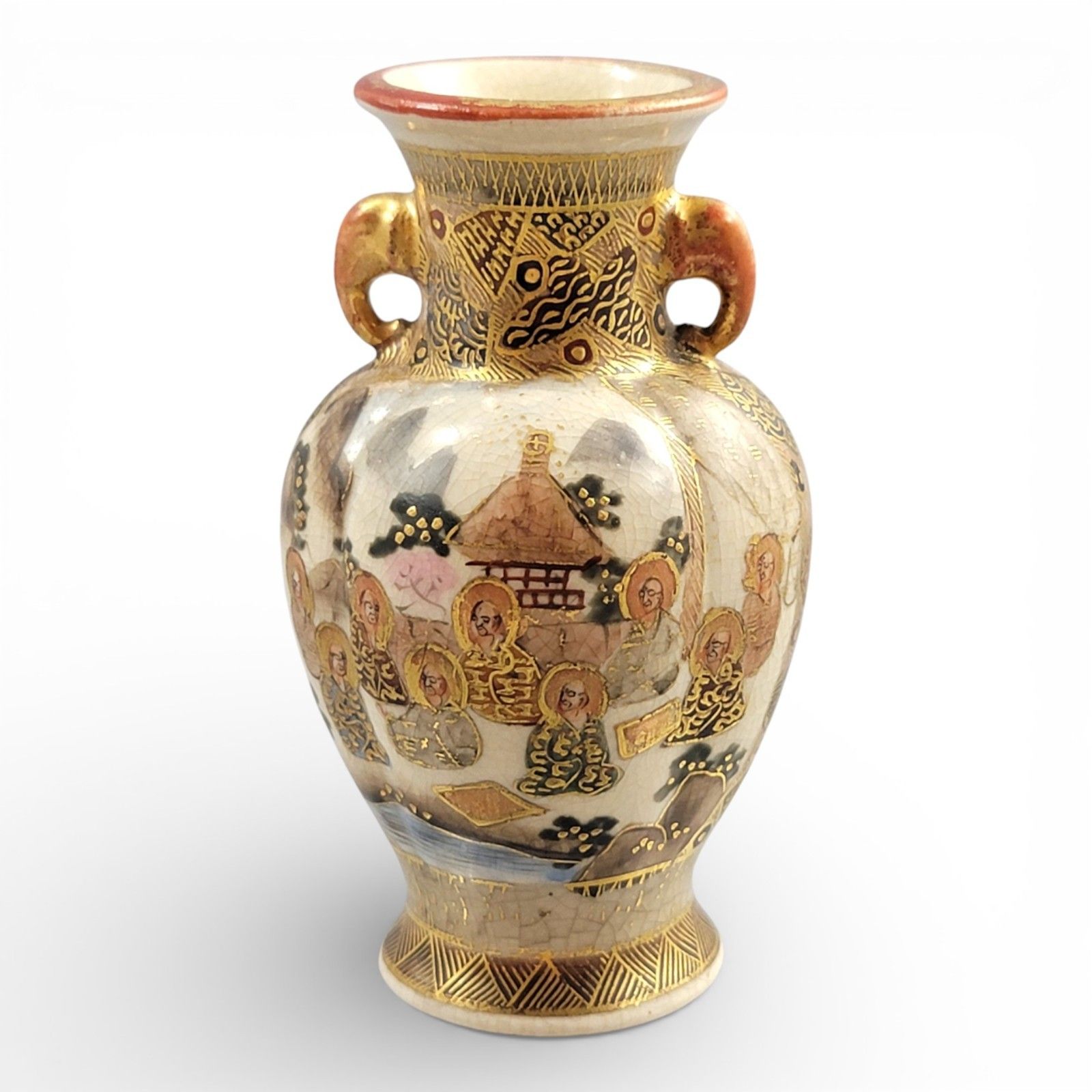 Fine Meiji Satsuma Miniature Vase C.1890, Shimazu Mon, Gilt Figural Scene photo Home Decor