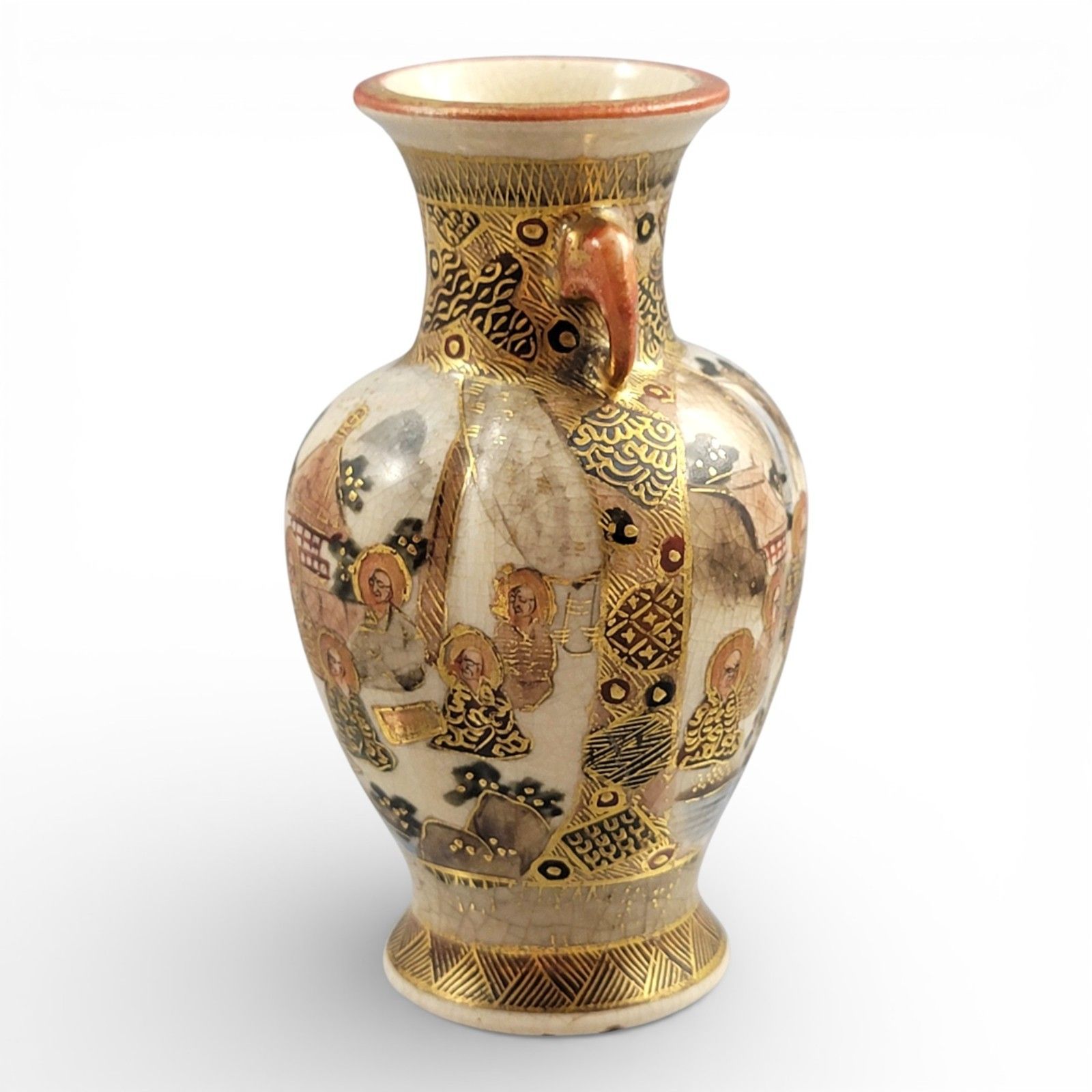 Fine Meiji Satsuma Miniature Vase C.1890, Shimazu Mon, Gilt Figural Scene photo 400.0