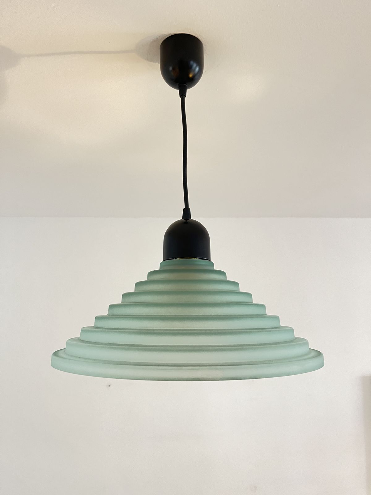 Vintage Aqua Green Honeycomb Glass Ceiling Lamp, 1980s