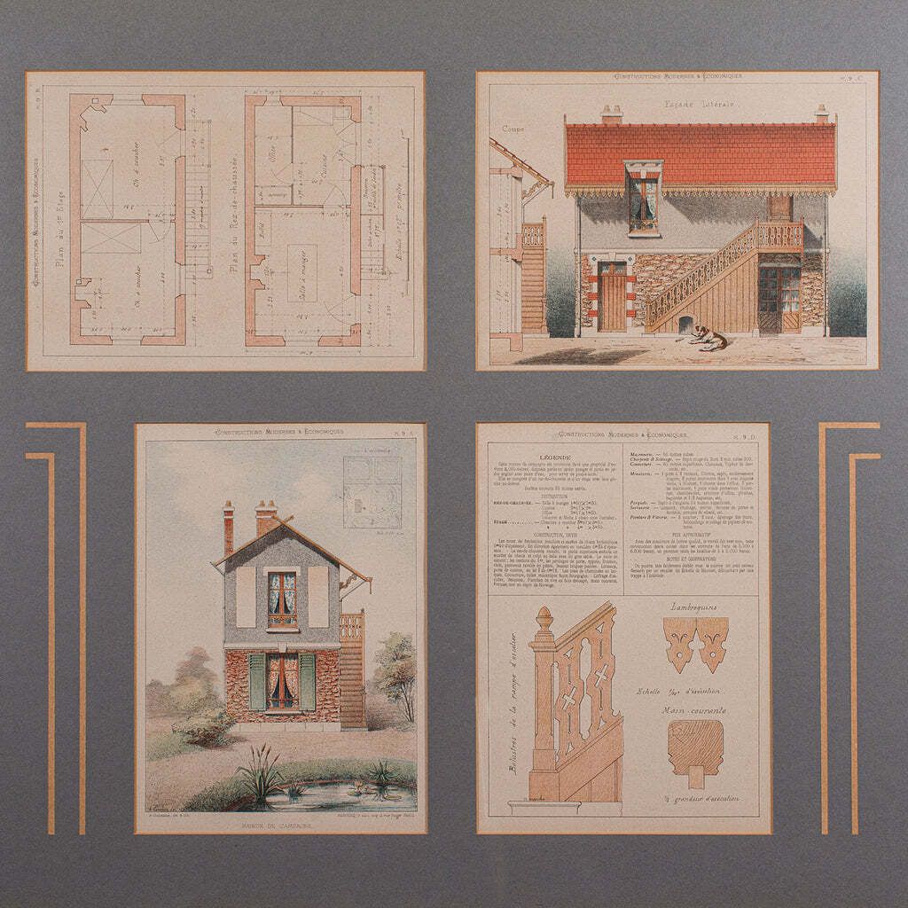Antique Framed Architectural Plans, French, Industrial Lithograph Art, Victorian photo Art