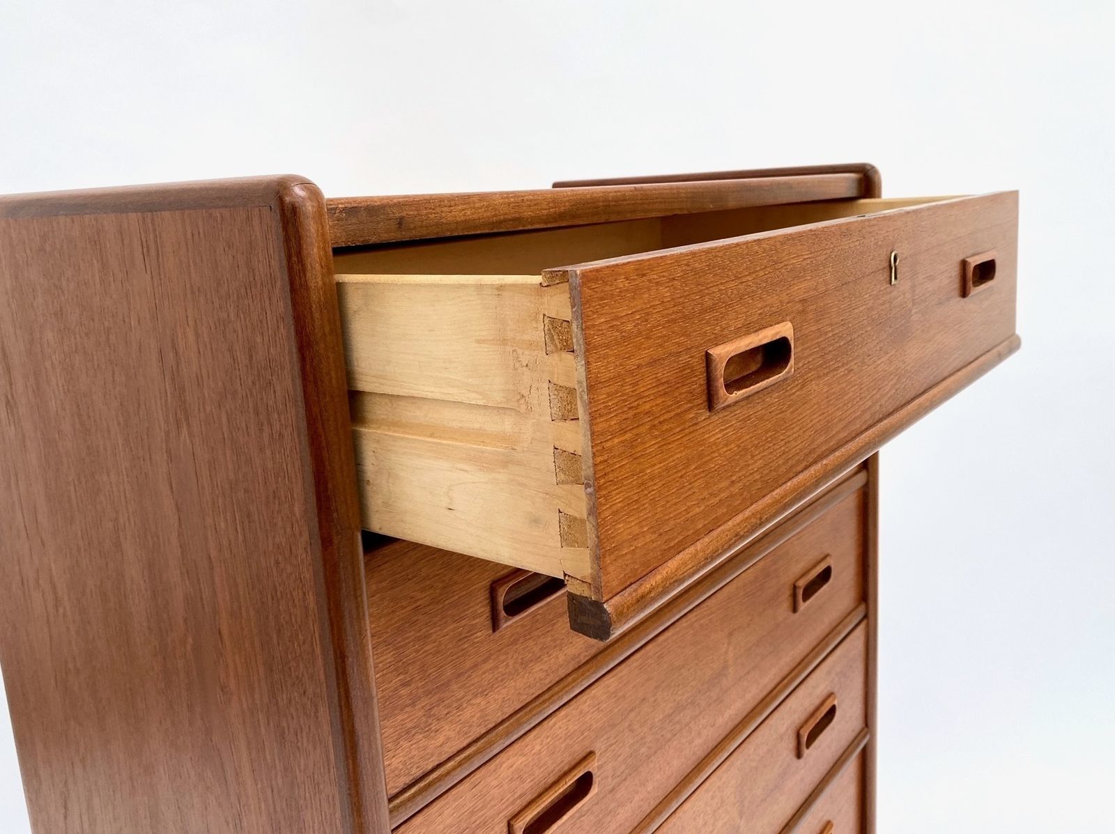 Danish Teak Chest Of Drawers With Recessed Handles Mid Century Tallboy 1960s photo Furniture