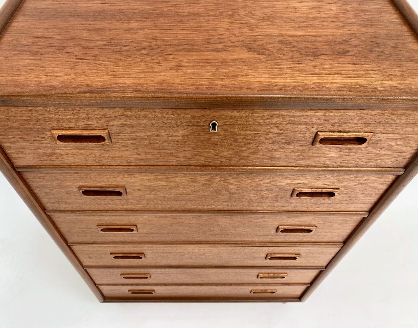 Furniture Danish Teak Chest Of Drawers With Recessed Handles Mid Century Tallboy 1960s photo