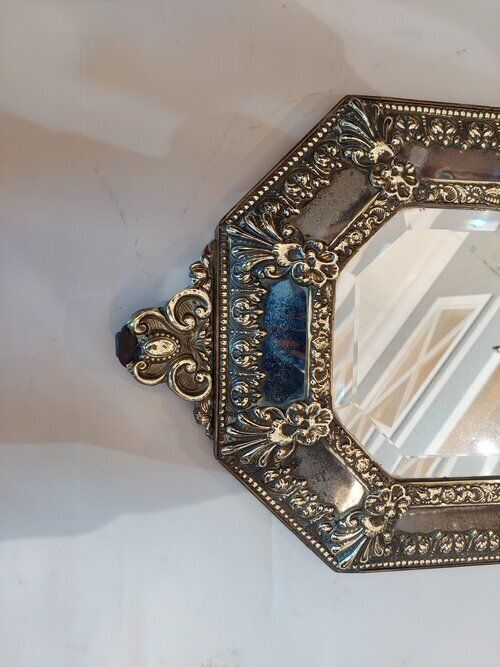 Victorian Embossed Brass Cushion Framed Mirror photo furniture