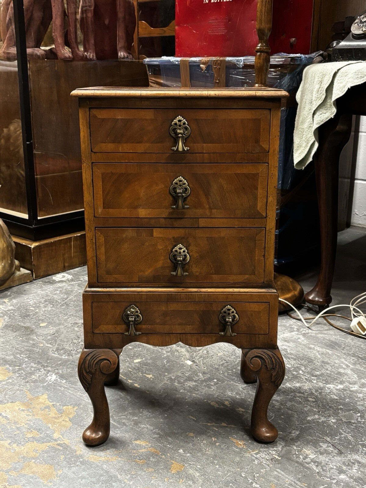 Art Deco Walnut Small Chest Of Drawers, Brass Handles. photo for sale