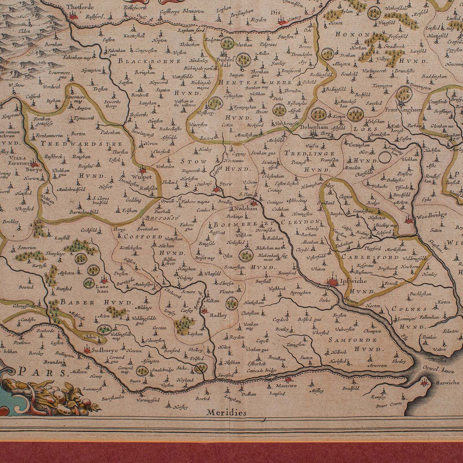 Antique Suffolk County Map, Dutch, Atlas Novus, Joan Blaeu, Cartography, C.1645 photo vinterior