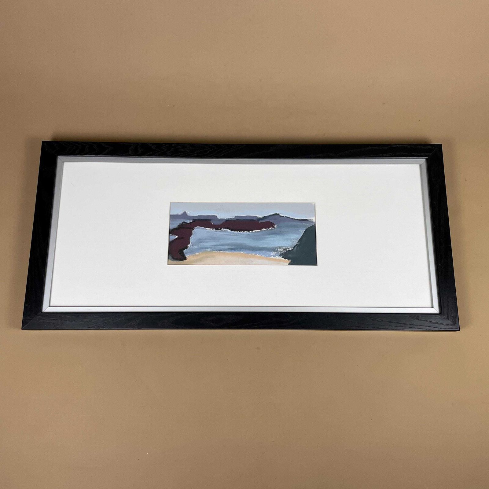 Framed Shoreline Coastal Picture Art Soft Pastel Modern Seascape Annie Timothy Vintage Seaside Wall Artwork Black Wooden Frame Rectangular