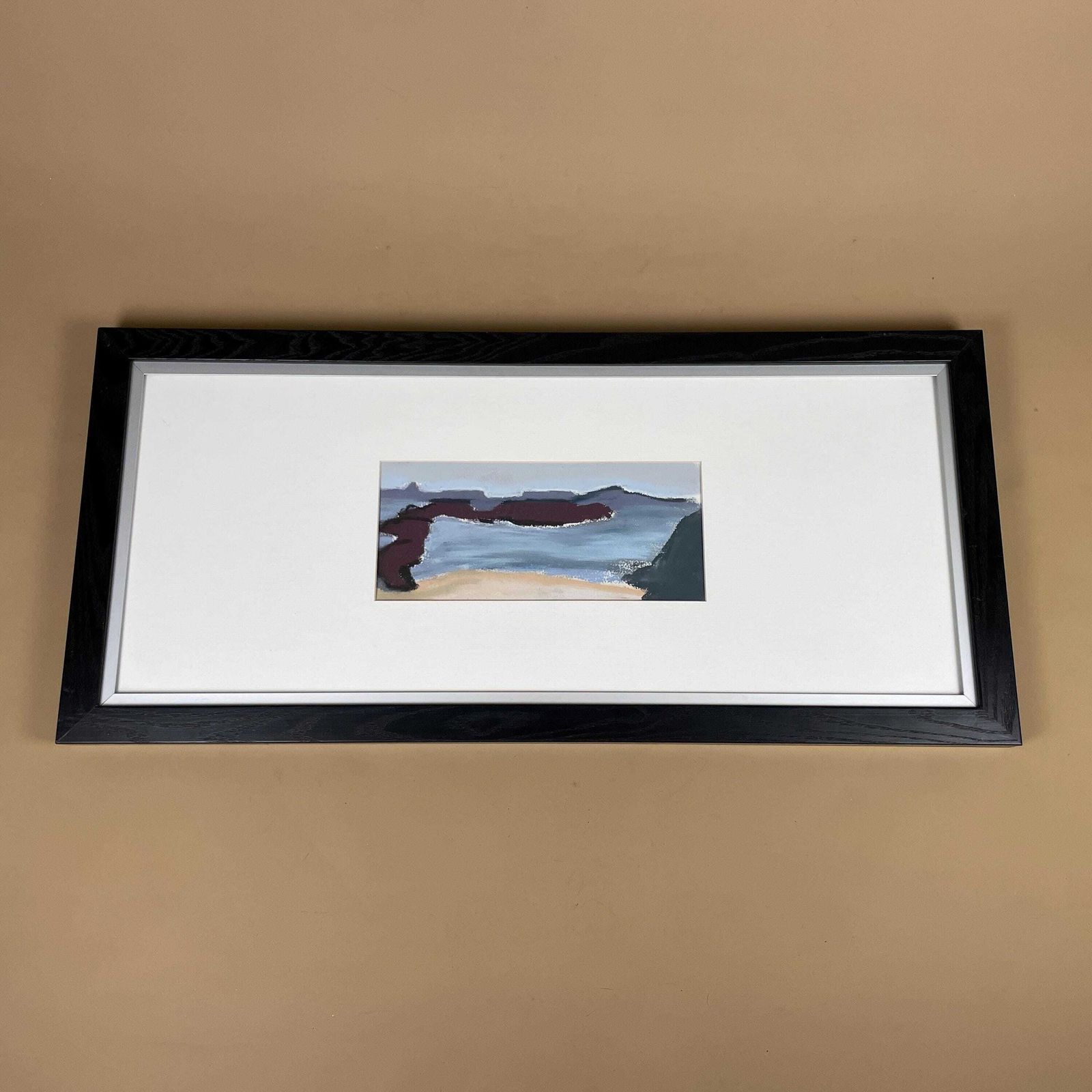 Framed Shoreline Coastal Picture Art Soft Pastel Modern Seascape Annie Timothy Vintage Seaside Wall Artwork Black Wooden Frame Rectangular photo furniture