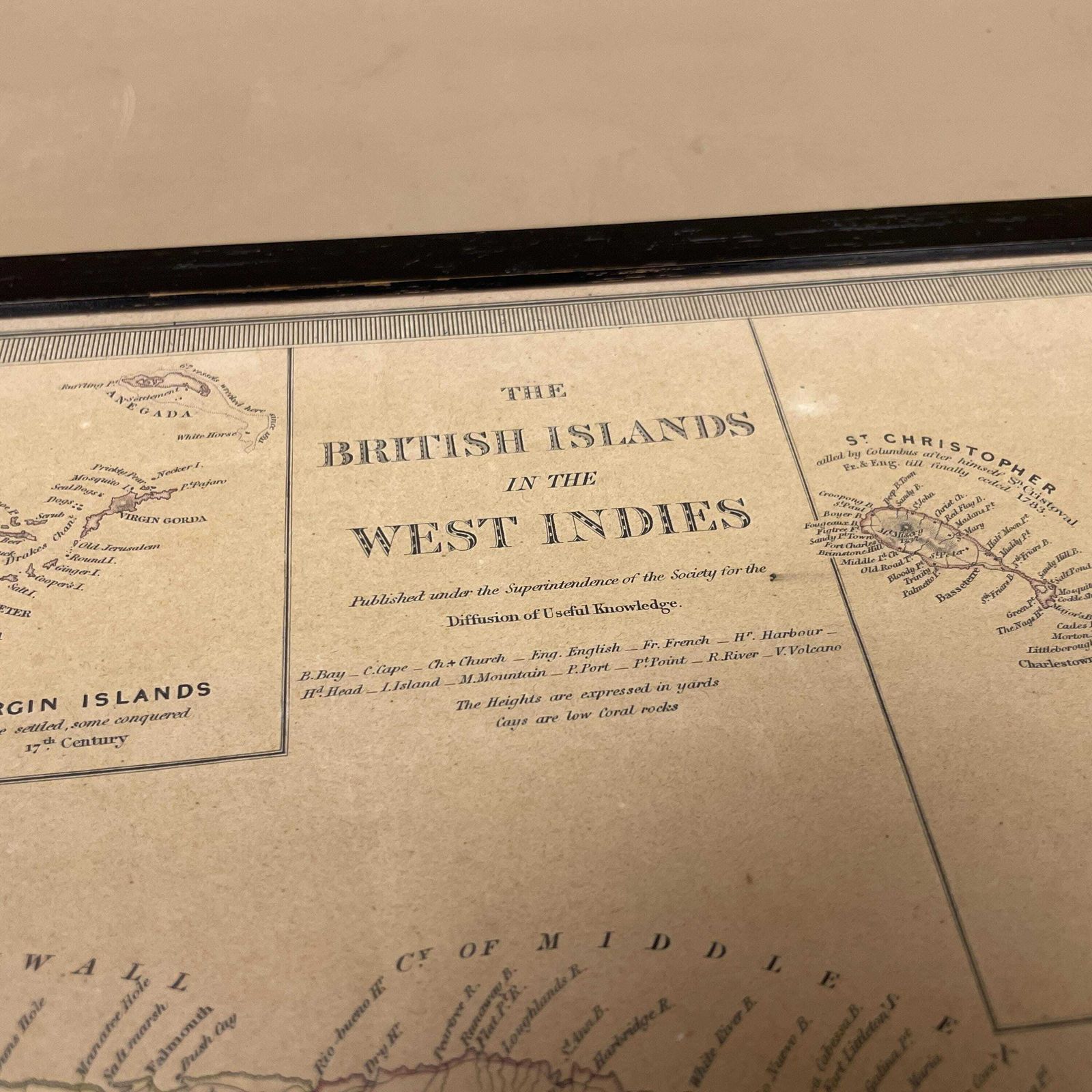 Antique West Indies Map Framed 19th Century Engraving Caribbean Chart Wall Art Vintage Nautical Decor Geography Print Black Wooden Frame photo buy