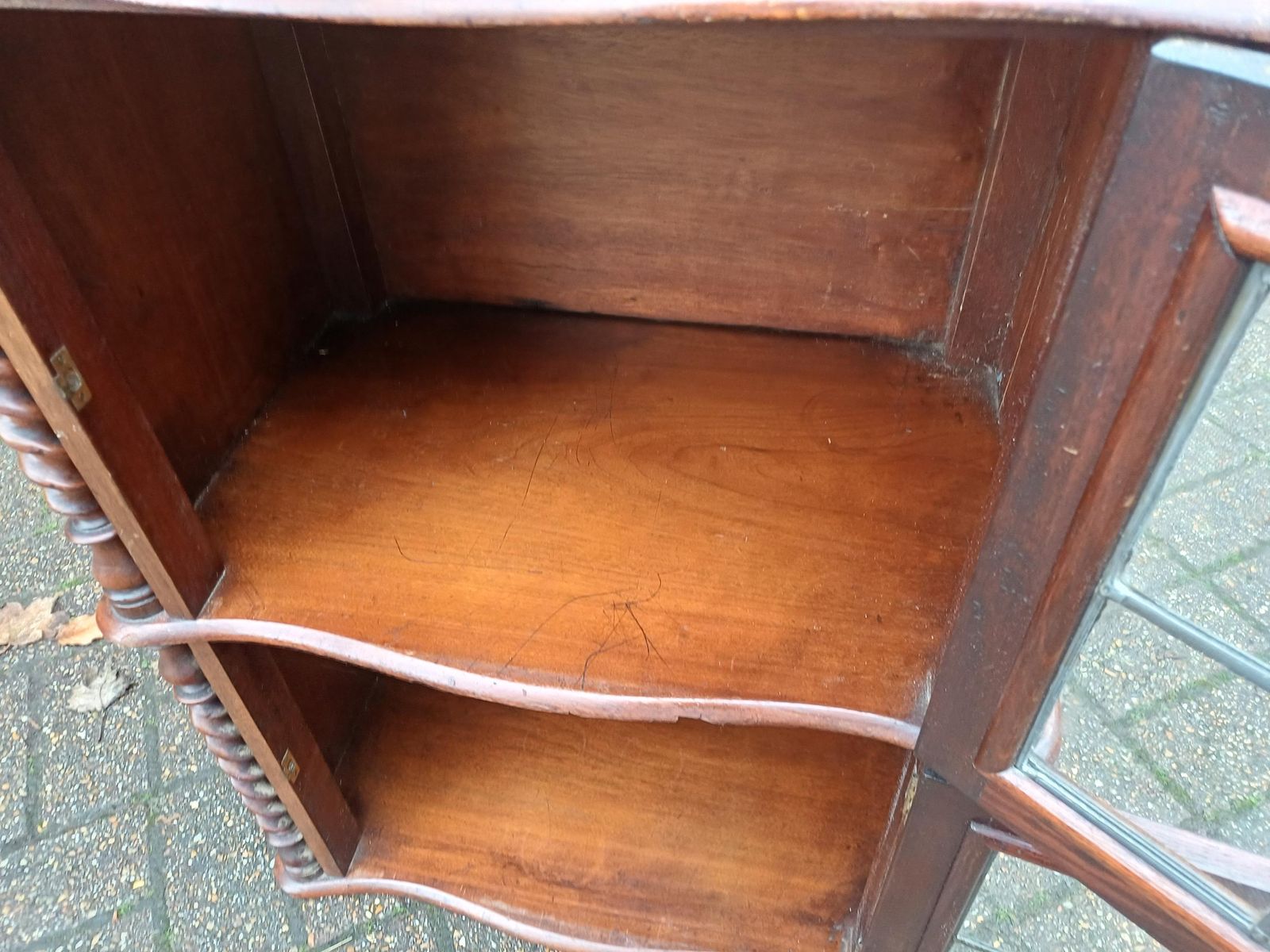 Antique 1910s Leaded Glass Display Cupboard Early 20th Century Cabinet · Barley Twist Storage Glazed Wall Or Floor Unit photo furniture