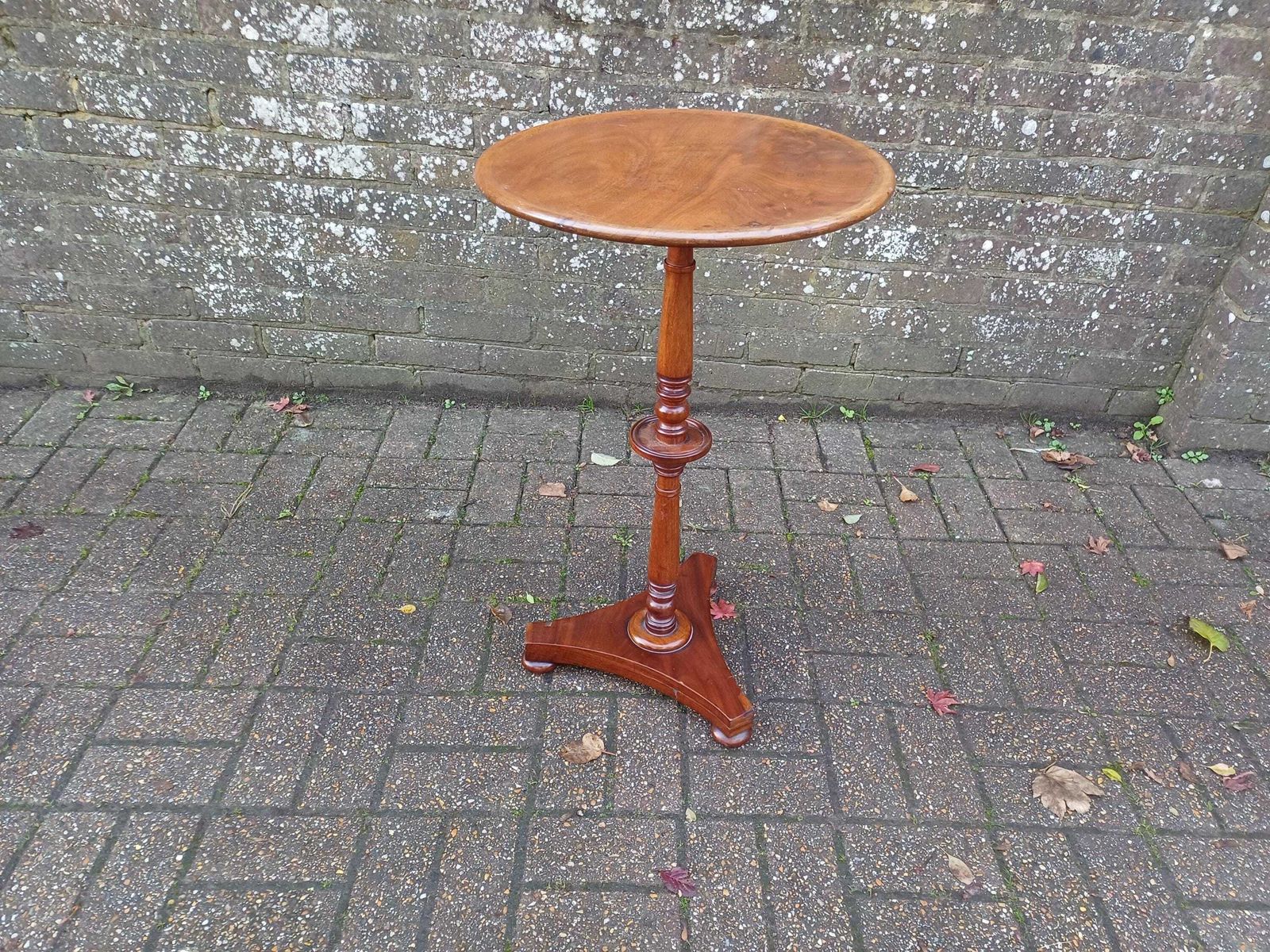 photo vintage Large Victorian Mahogany Circular Occasional Table Antique Wine Table Beautiful Grain Stunning Turned Column Bun Feet