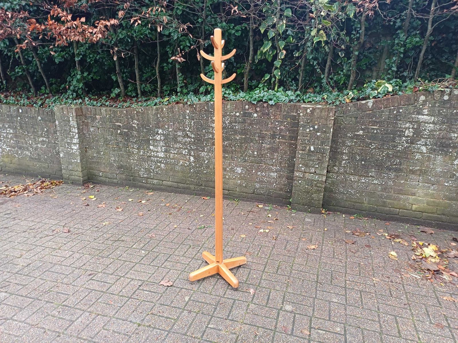 Vintage 1960s Abbess Solid Wood Coat Stand With Eight Hooks And Black Feet Smart Mid Century Piece For Hallway Or Bedroom