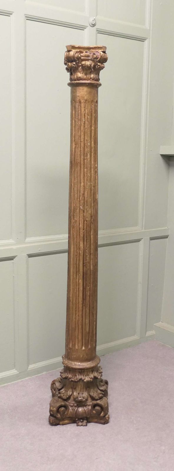 French Carved Gilt Corinthian Column