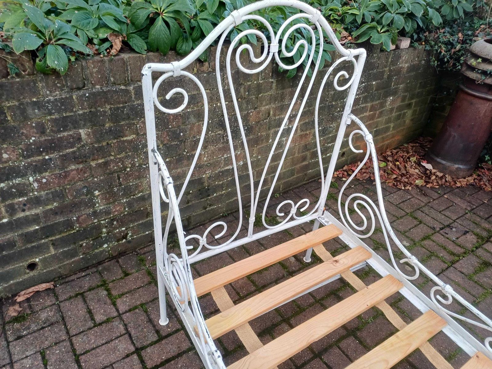 Antique French Iron Single Bed Early 20thc Shabby Chic White Painted Heavy Metal Bed Frame 32" Mattress Vintage Bedroom photo buy