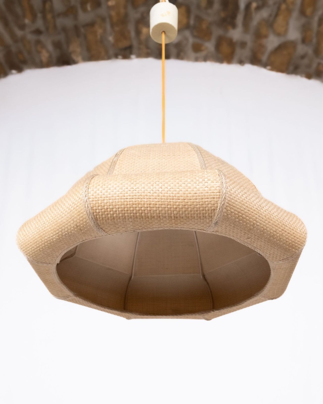 Natural Raffia Pendant Lamp, Custom Made In France, 1960s–70s photo 400.0