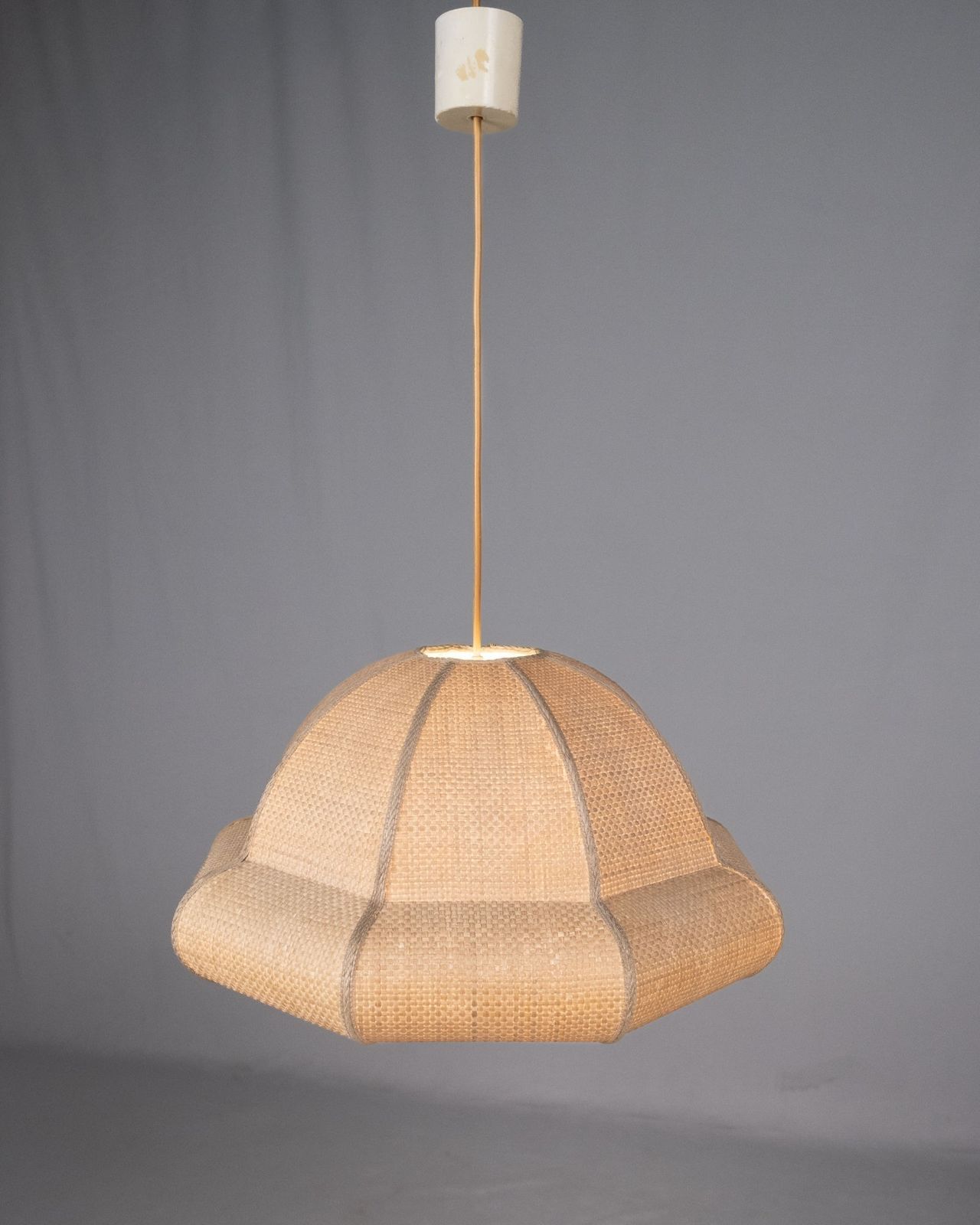 400.0 Natural Raffia Pendant Lamp, Custom Made In France, 1960s–70s photo