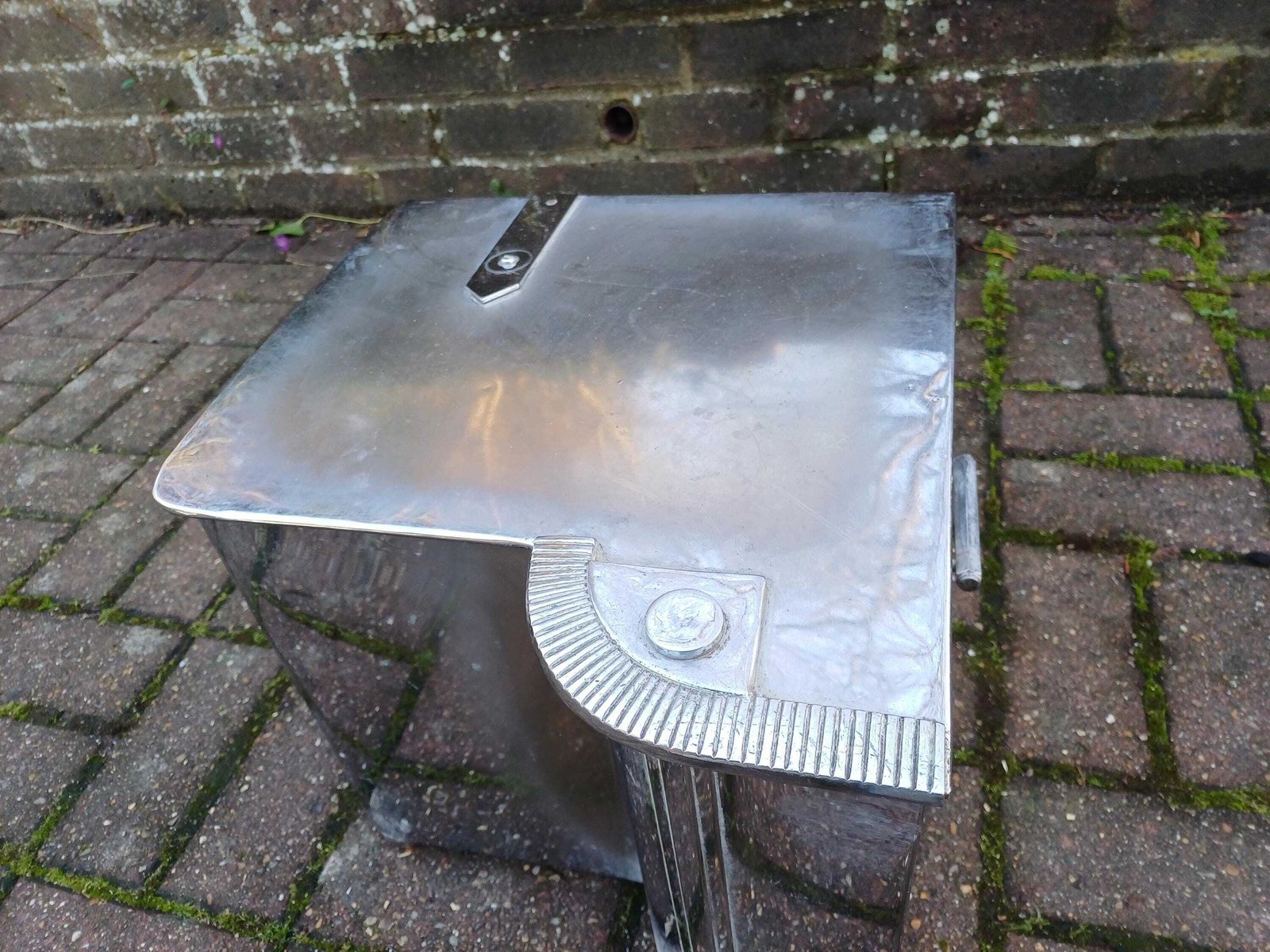Home Fixtures Classic Retro Art Deco 1930s Chrome Coal Box Fire Side Storage Vintage Fireplace Interior Statement Piece With Inside Liner photo