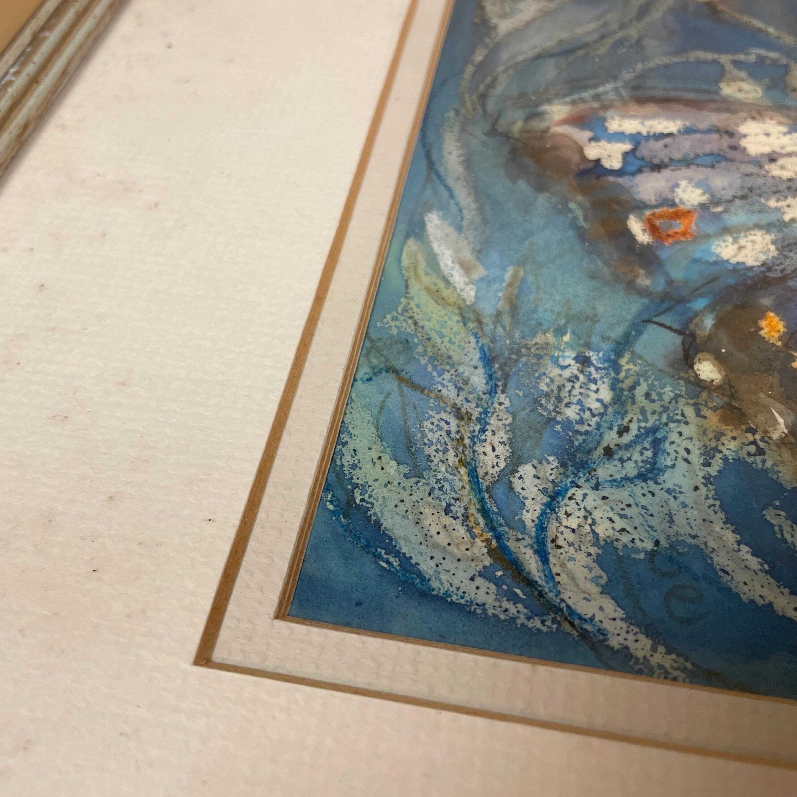 photo furniture Blue Butterfly Watercolour Painting Signed 1979 Phyllis Holder Framed Artwork Painted Silver Wooden Framed Art Picture Rectangular