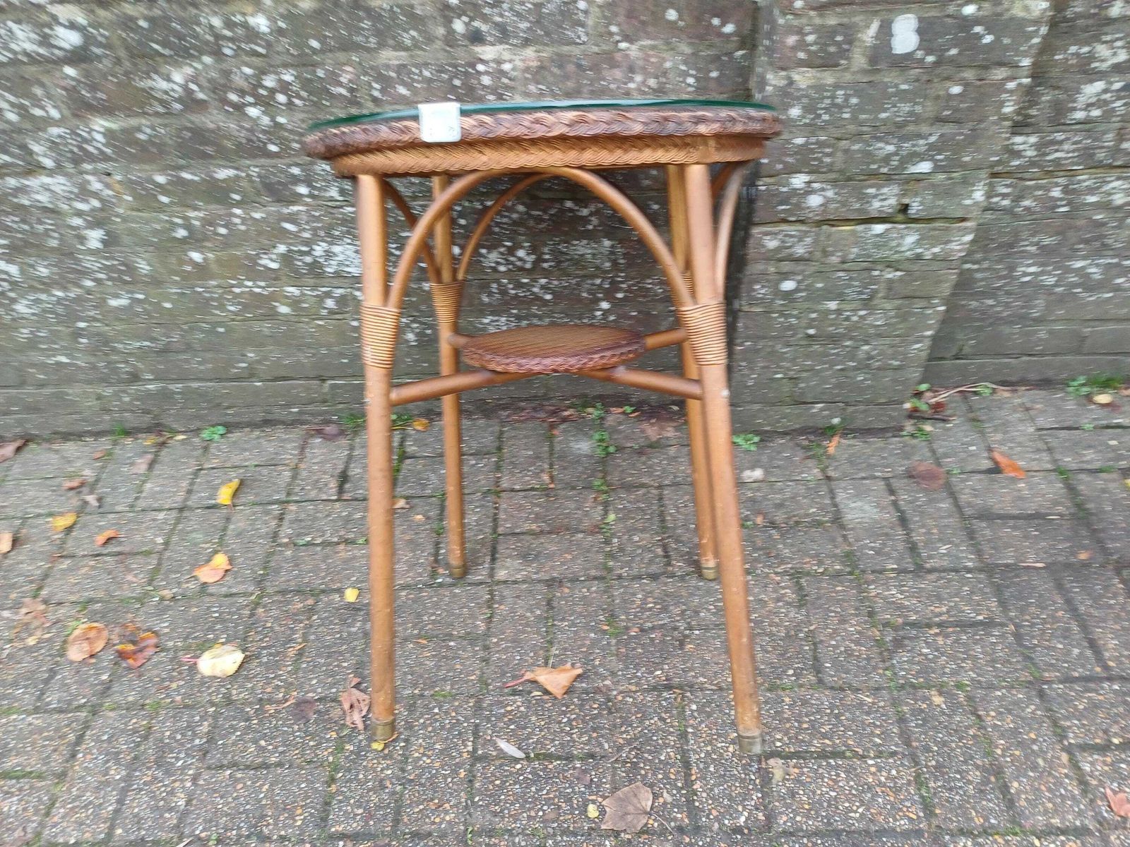 photo buy Vintage Lloyd Loom Style Wicker Side Table Gold Glass Top Brass Feet 1930s Occasional Conservatory Bedside Or Living Room Free Hand Delivery