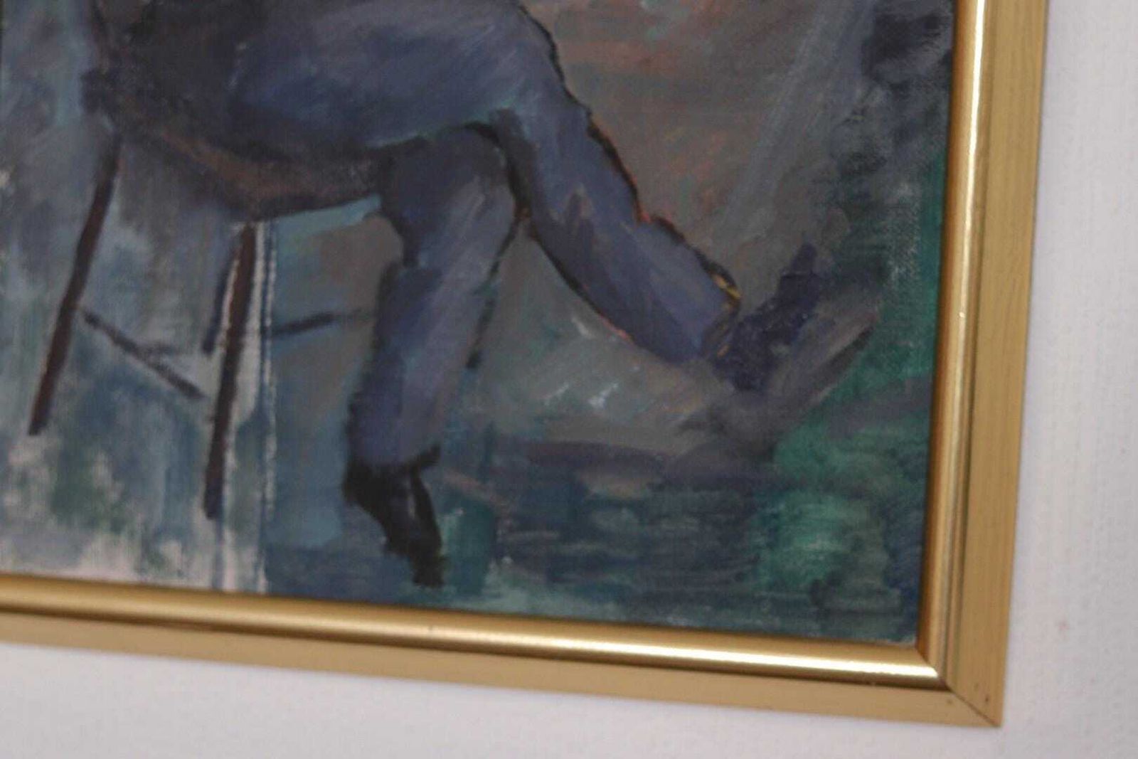 Original Swedish Oil On Canvas – “Troubadour With His Guitar” By Calle Svensson – åmål,Dalsland – Vintage, Framed 34 × 46 Cm (13.4" × 18.1") photo furniture