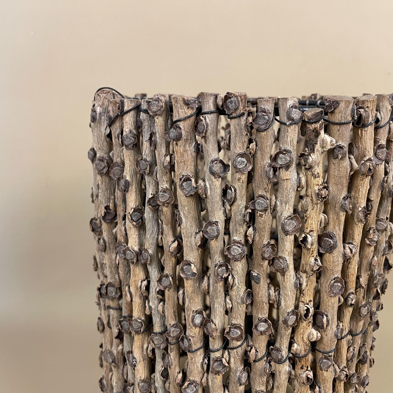 Vintage Indonesian Wooden Twig Light Shade Lampshade Wicker Woven Cylinder Medium Natural Ceiling Lamp Shade Twigs Sticks photo furniture