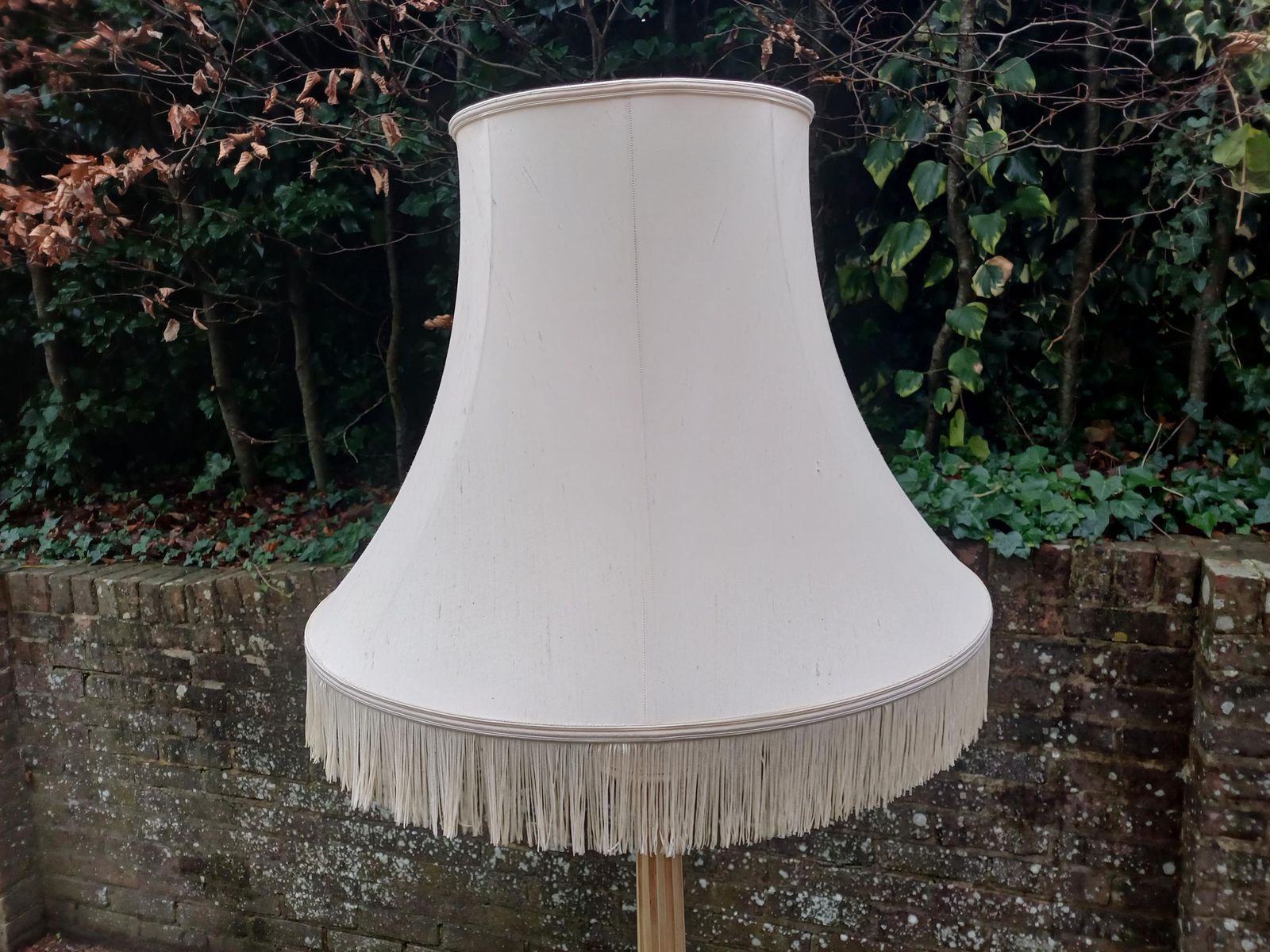 Vintage Turned Standard Lamp 1960s Cream Peach Wood Floor Lamp With Original Empire Shade Neoclassical Lighting photo for sale