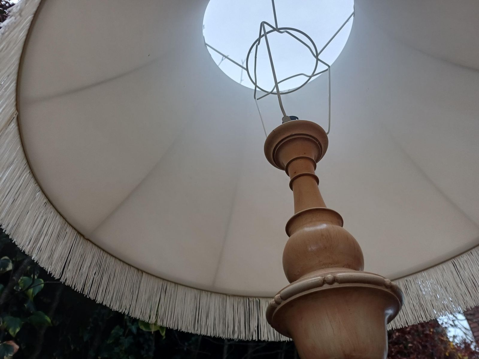 Vintage Turned Standard Lamp 1960s Cream Peach Wood Floor Lamp With Original Empire Shade Neoclassical Lighting photo vinterior