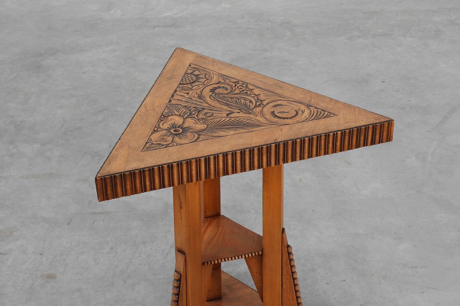Art Nouveau Triangular Side Table In Carved Wood, 1890s photo furniture