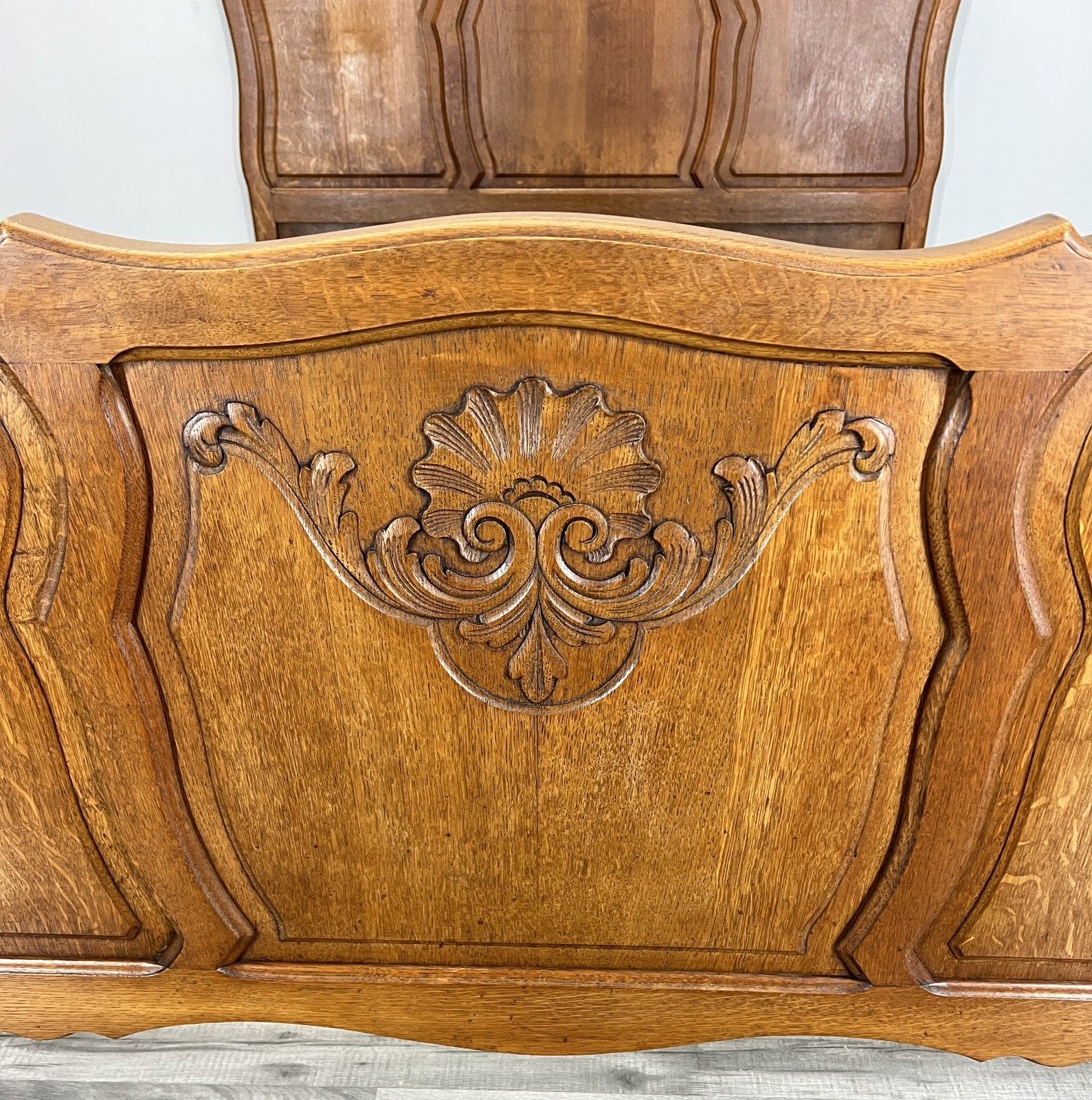 Bed Vintage French Louis XVI Double Bed Frame Oak Carved Headboard Lot 4704 photo vinterior