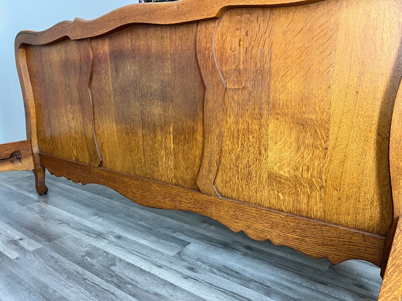 Furniture Bed Vintage French Louis XVI Double Bed Frame Oak Carved Headboard Lot 4704 photo