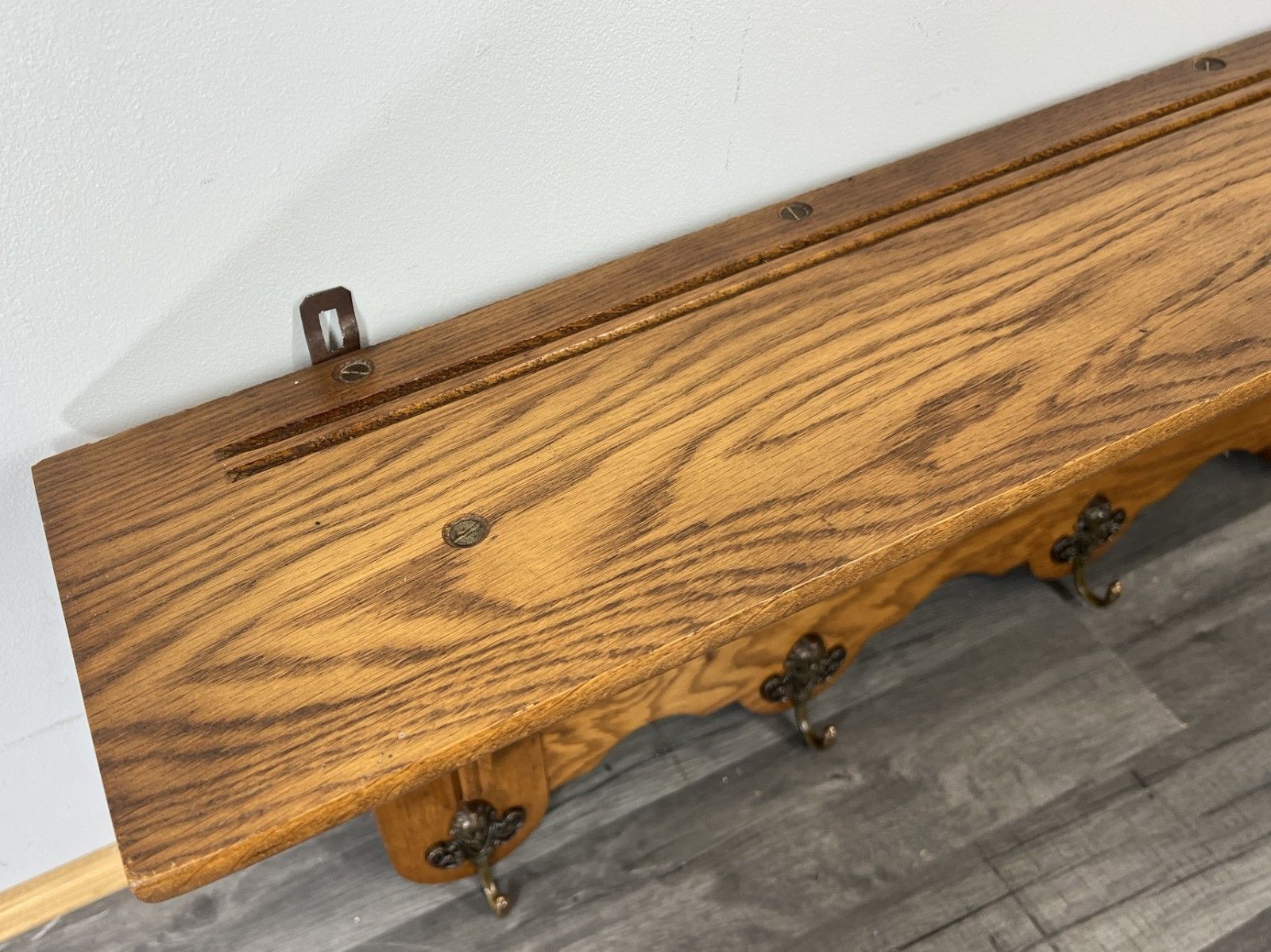 French Vintage Style Coat Rack Oak 4 Hooks Ornate Wall Shelf Coat Lot 4690 photo vintage