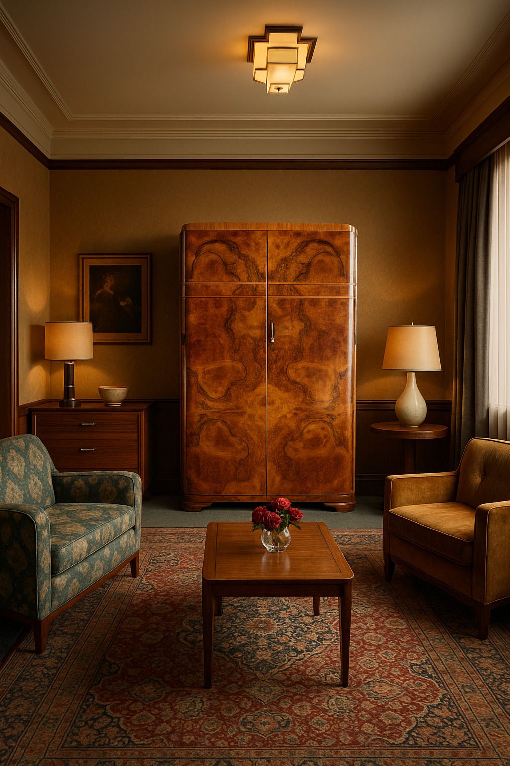Art Deco Double Wardrobe – Burr Walnut Veneer photo furniture