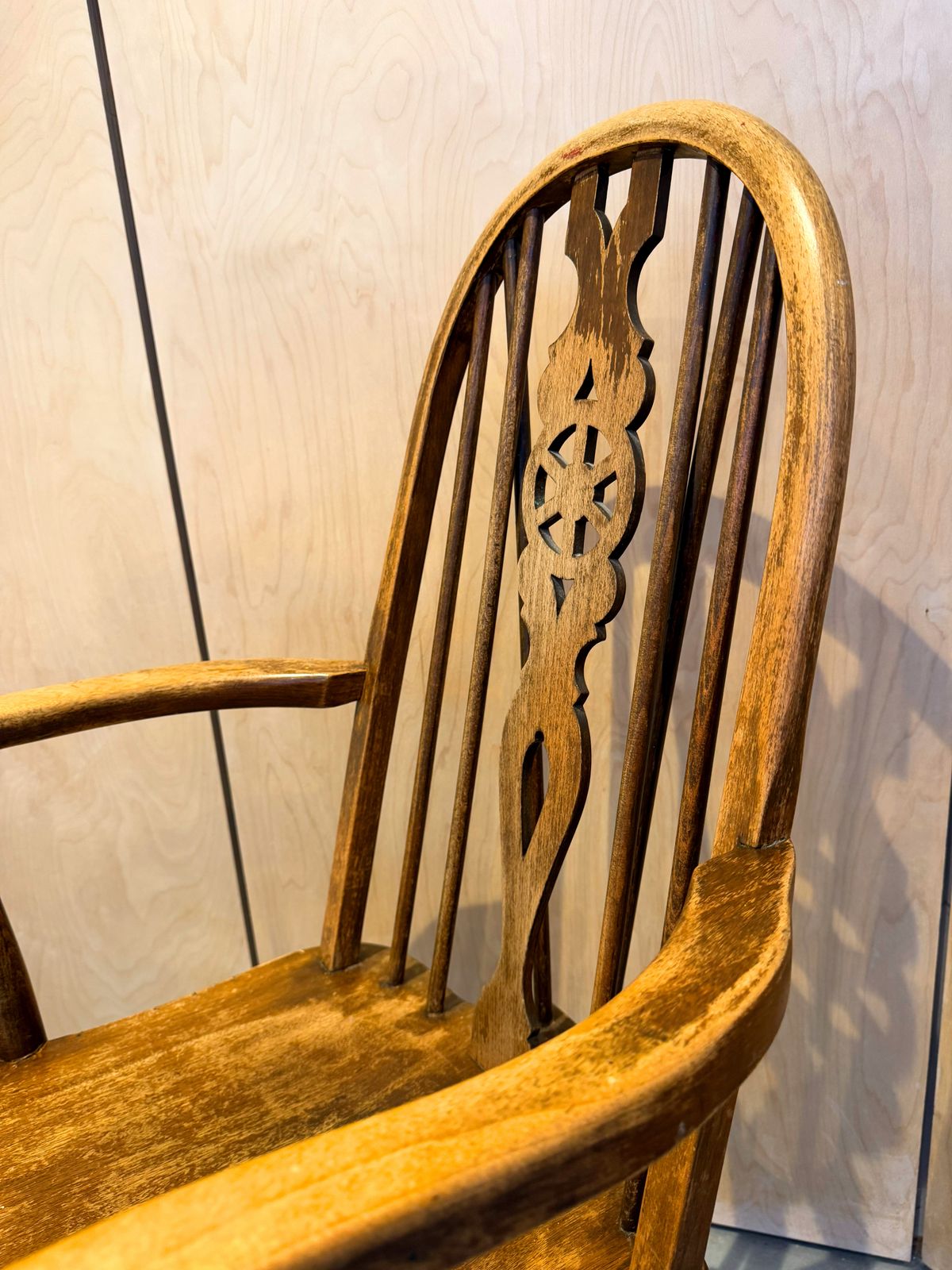 Antique Ash And Elm Windsor Wheel Back Arm Chair photo for sale