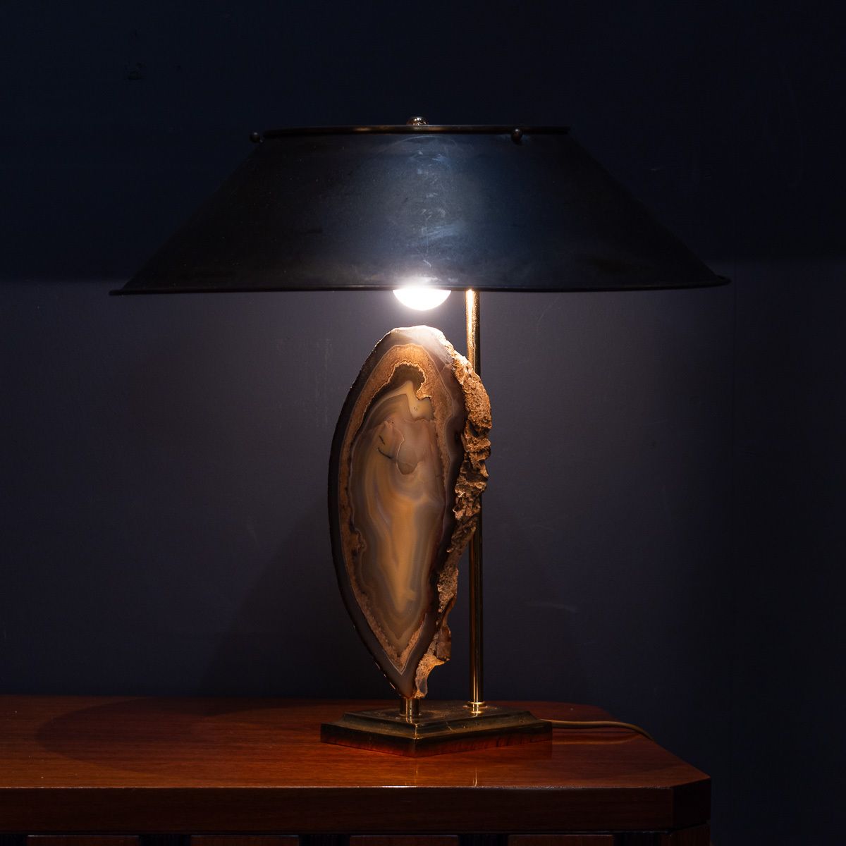 Vintage 20th Century Agate & Brass Table Lamp By Willy Daro, Belgium C.1970 photo furniture