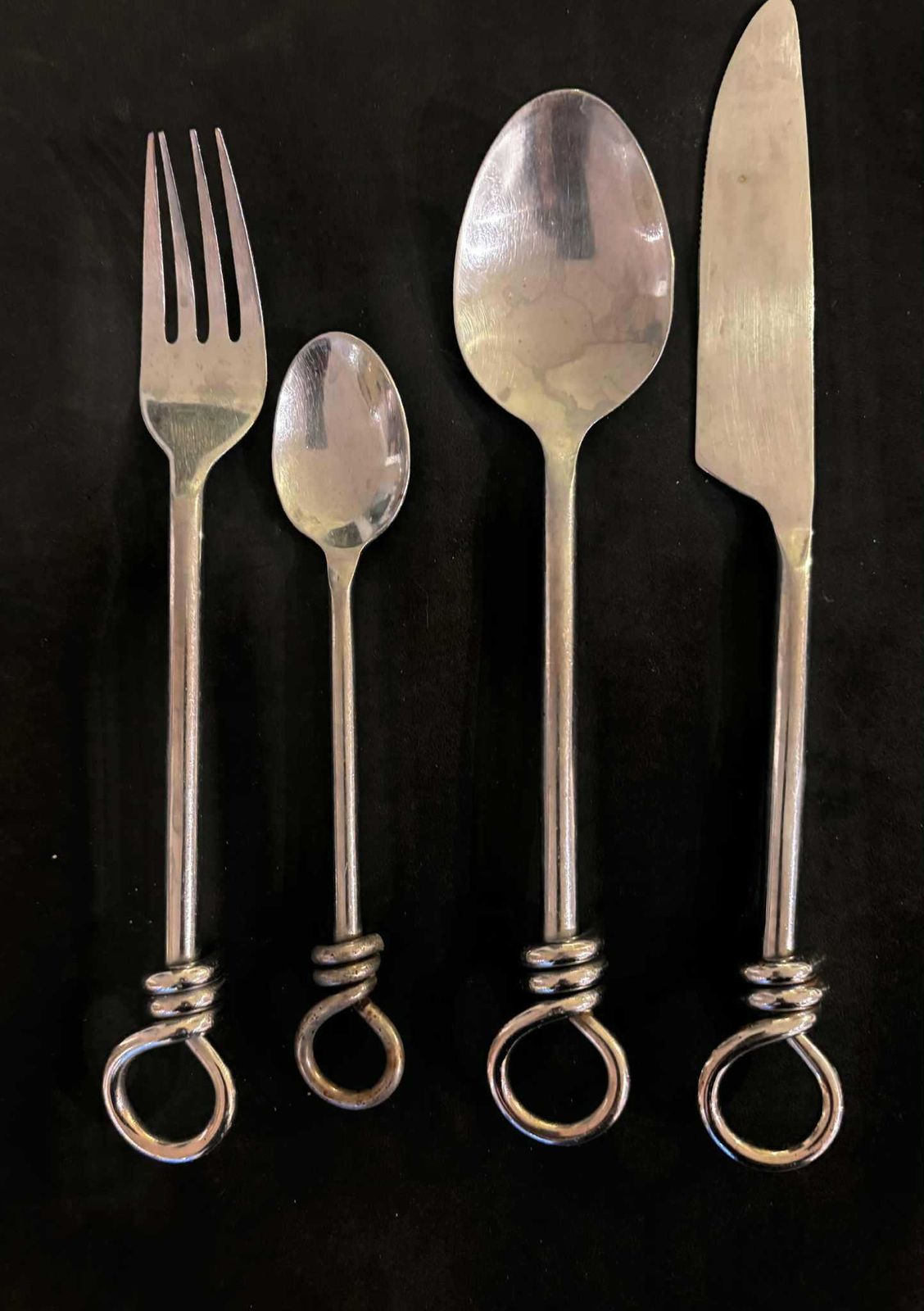 Set Of 12 Flatware Twist Cutlery French Forged Knot Twisted Ends Swirl Flatware Gift For Couple Brutalist Decor, Medieval Style Viking photo furniture