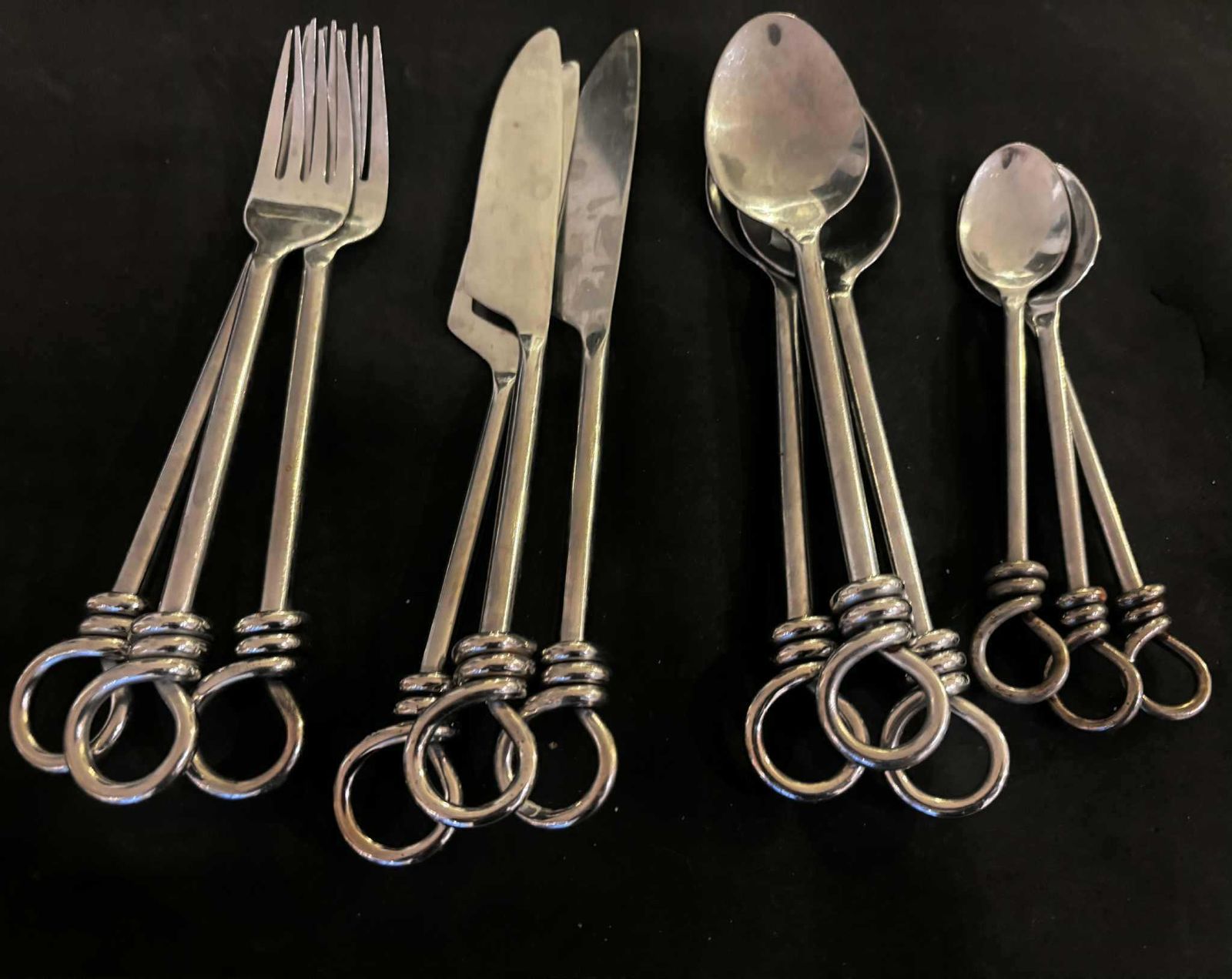 Set Of 12 Flatware Twist Cutlery French Forged Knot Twisted Ends Swirl Flatware Gift For Couple Brutalist Decor, Medieval Style Viking photo 230.0