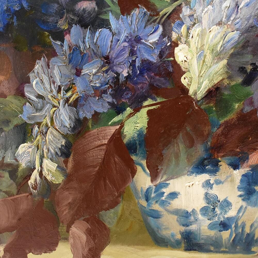 Beautiful Flower Paintings, Delphinium, Oil Painting, Julien Stappers, Art Deco, XX Century photo vintage