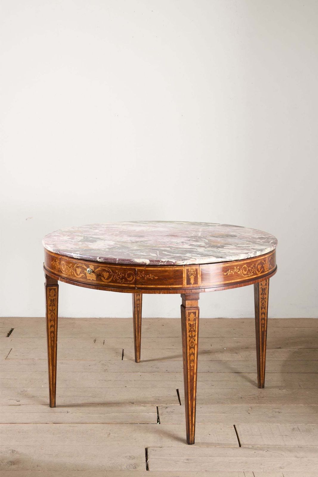 Large 19th Century Inlaid Italian Circular Table With Purple Marble