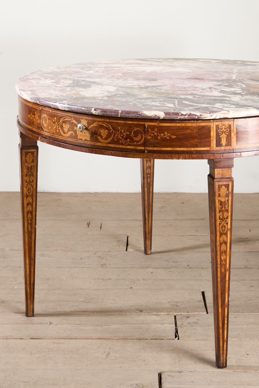 Large 19th Century Inlaid Italian Circular Table With Purple Marble photo for sale