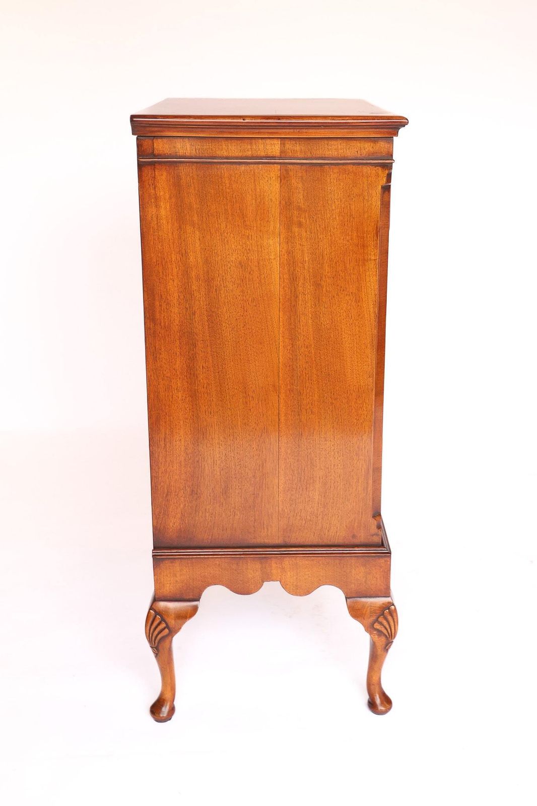 Queen Anne Style Burr Walnut 5 Drawer Chest Circa 1930s photo for sale