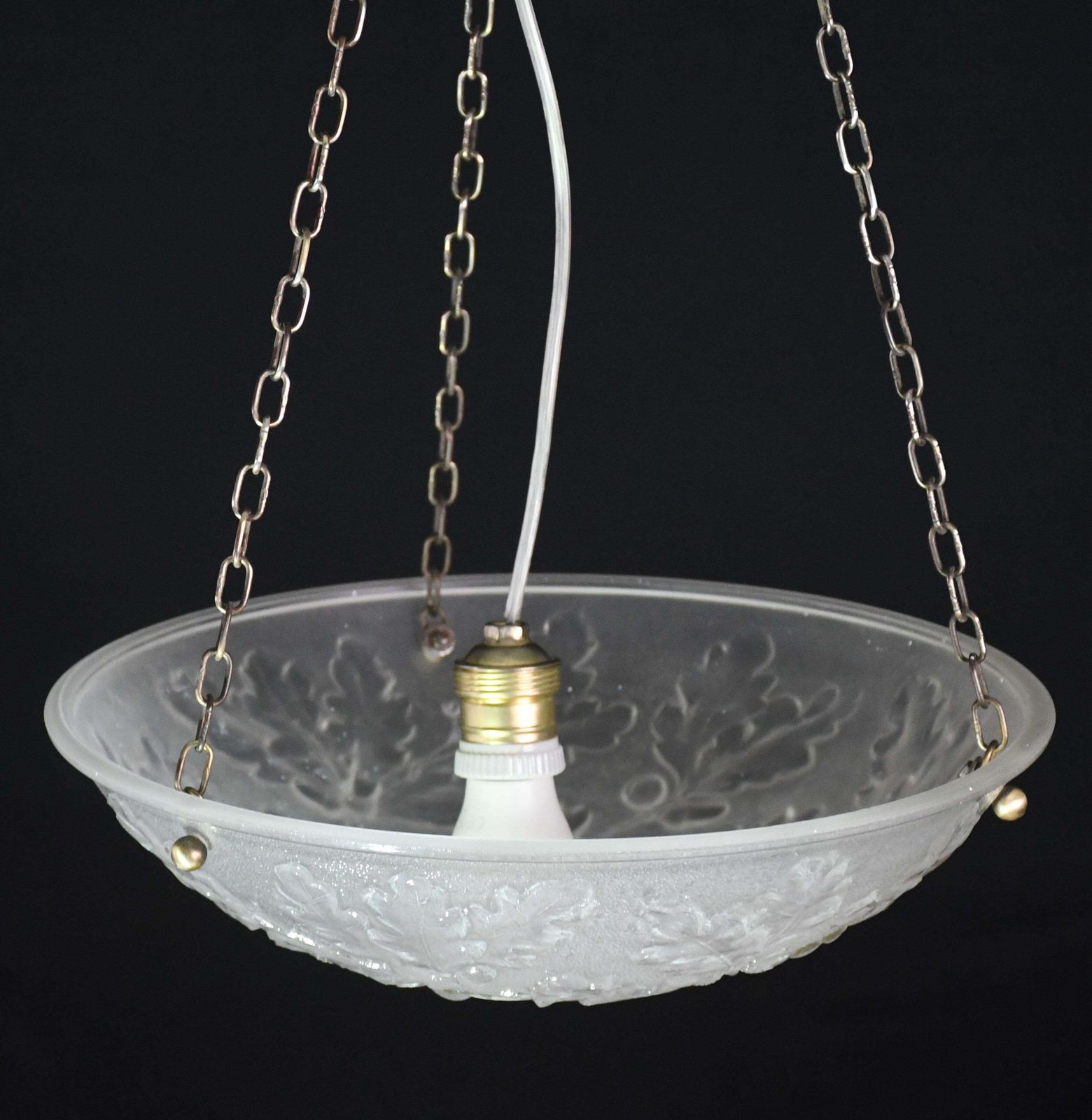 1238.0 French Art Deco Glass Bowl Pendant Chandelier With Floral Pattern, 1950 photo