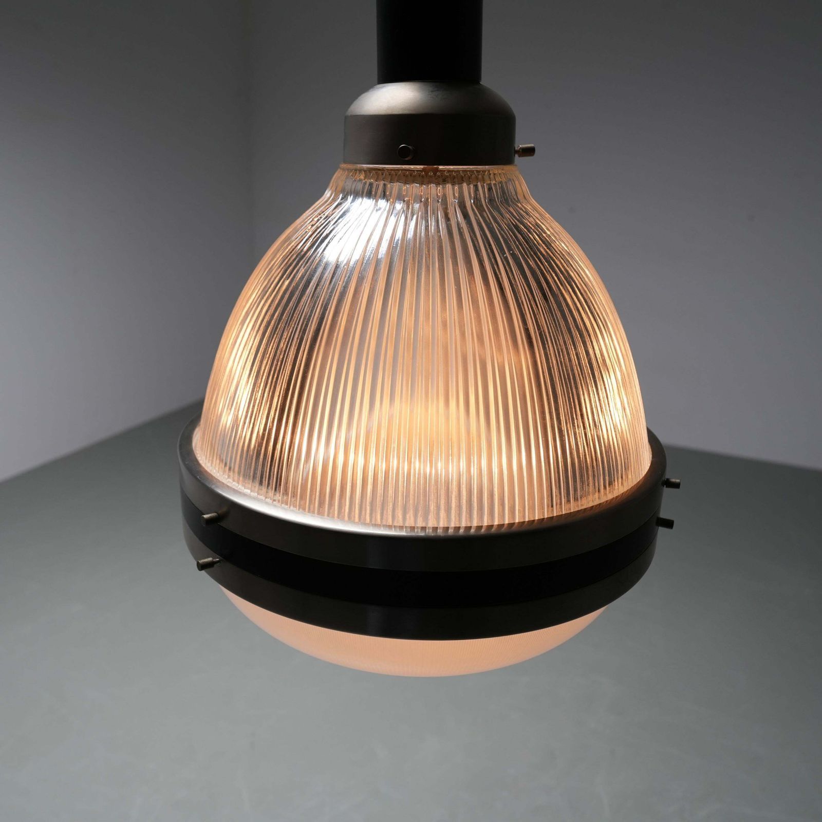 Pendant In Black Painted Metal And Glass, Italy, 1960's photo buy