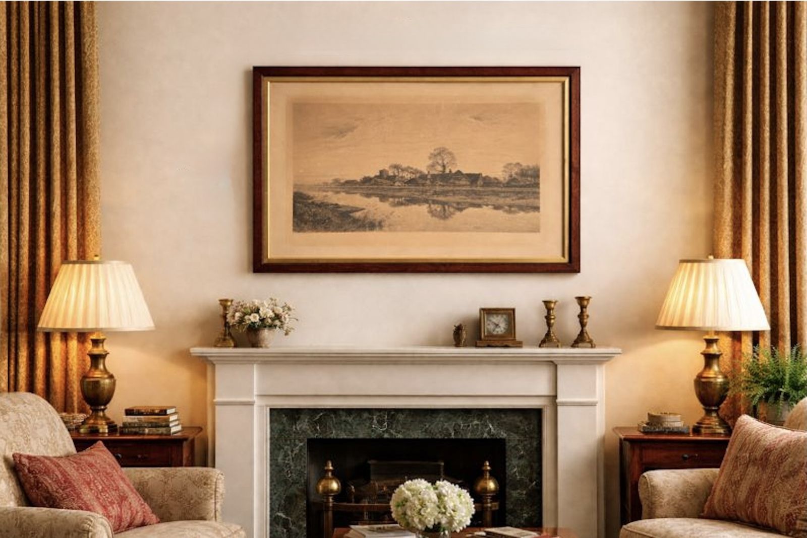 photo buy Large Antique Pastoral Print Titled Parting Day