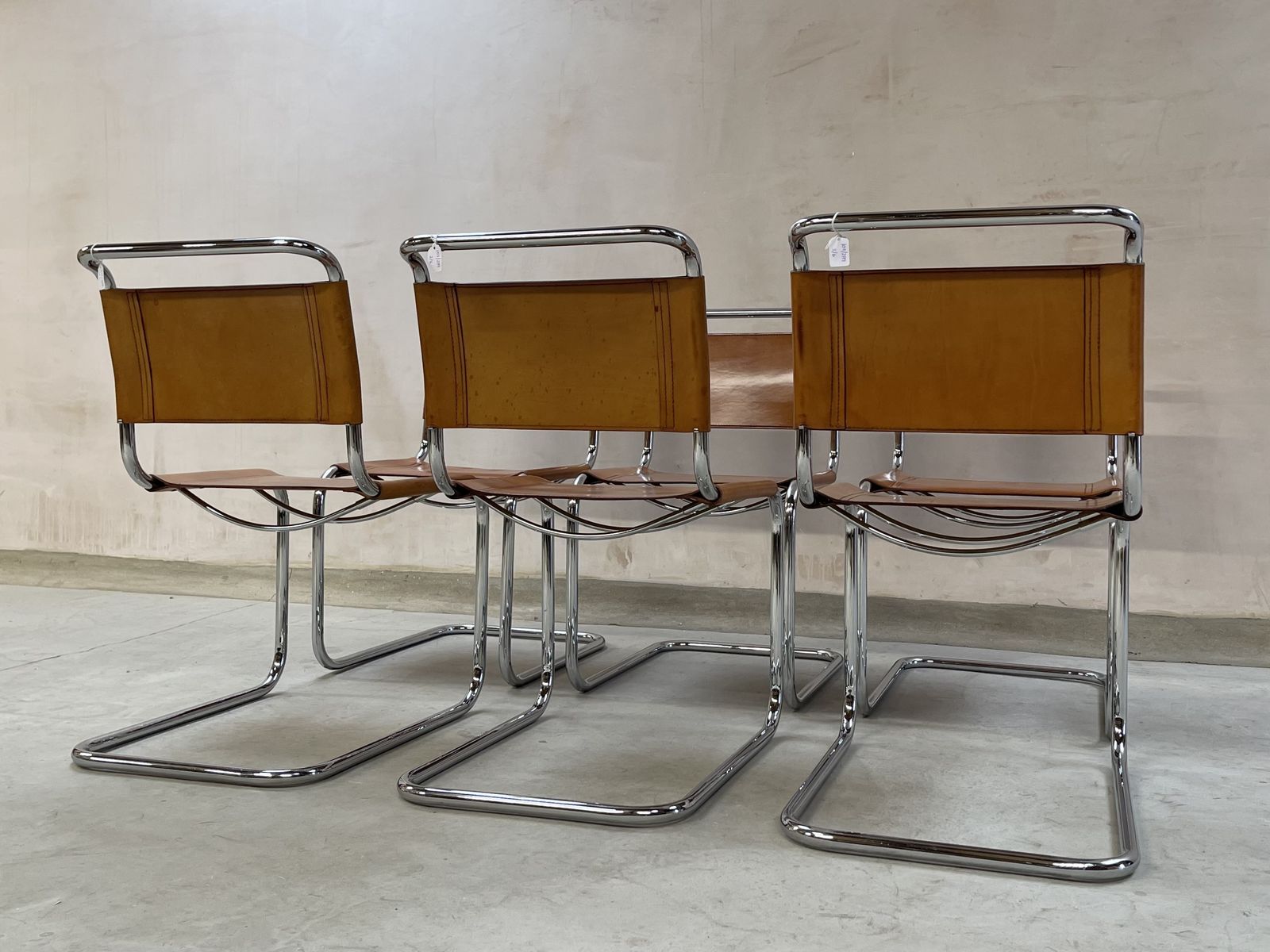 6 Dining Chairs Mart Stam Marcel Breuer S33 Set Of Six Fasem Chrome Tan Brown Cognac Leather Cantilever Bauhaus 6 Mid Century Dining Chairs photo furniture