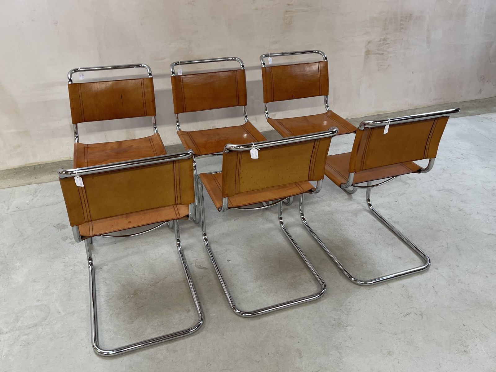 6 Dining Chairs Mart Stam Marcel Breuer S33 Set Of Six Fasem Chrome Tan Brown Cognac Leather Cantilever Bauhaus 6 Mid Century Dining Chairs photo buy