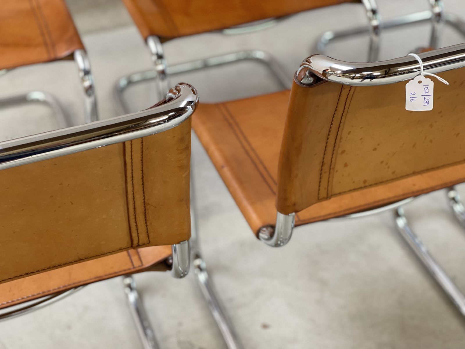 photo for sale 6 Dining Chairs Mart Stam Marcel Breuer S33 Set Of Six Fasem Chrome Tan Brown Cognac Leather Cantilever Bauhaus 6 Mid Century Dining Chairs