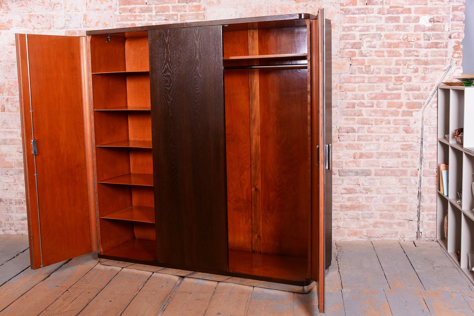 Restored Bauhaus Wardrobe, By Vichr A Spol., Chrome, Steel, Oak, Czech, 1930s photo Furniture