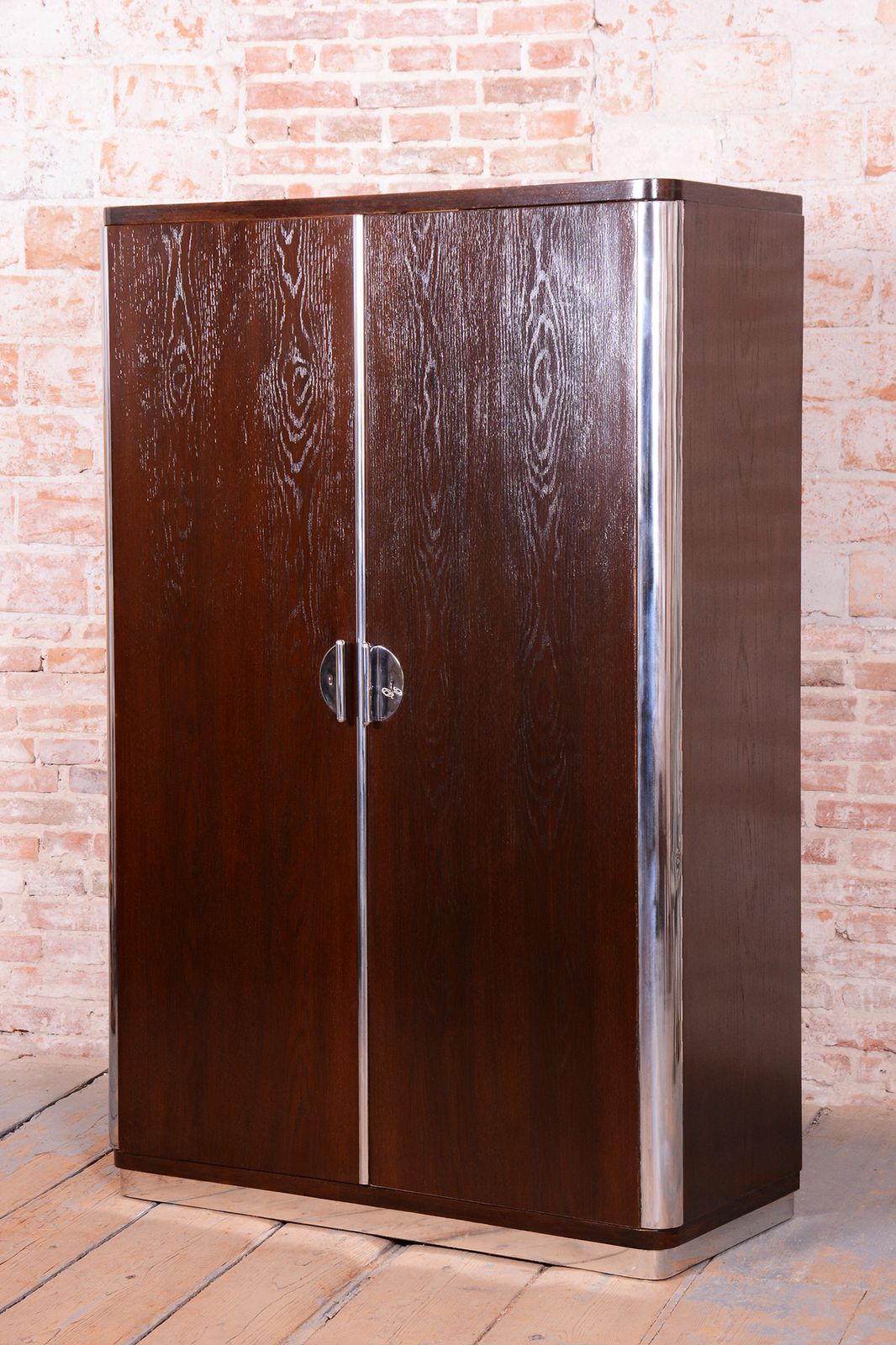 Restored Bauhaus Wardrobe, By Vichr A Spol., Chrome, Steel, Oak, Czech, 1930s photo for sale